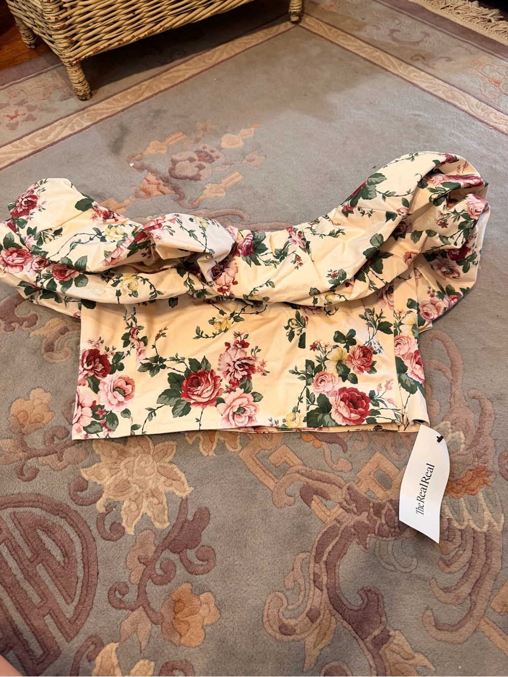 ANTONIO MELANI Cream Floral Off-Shoulder Crop Top